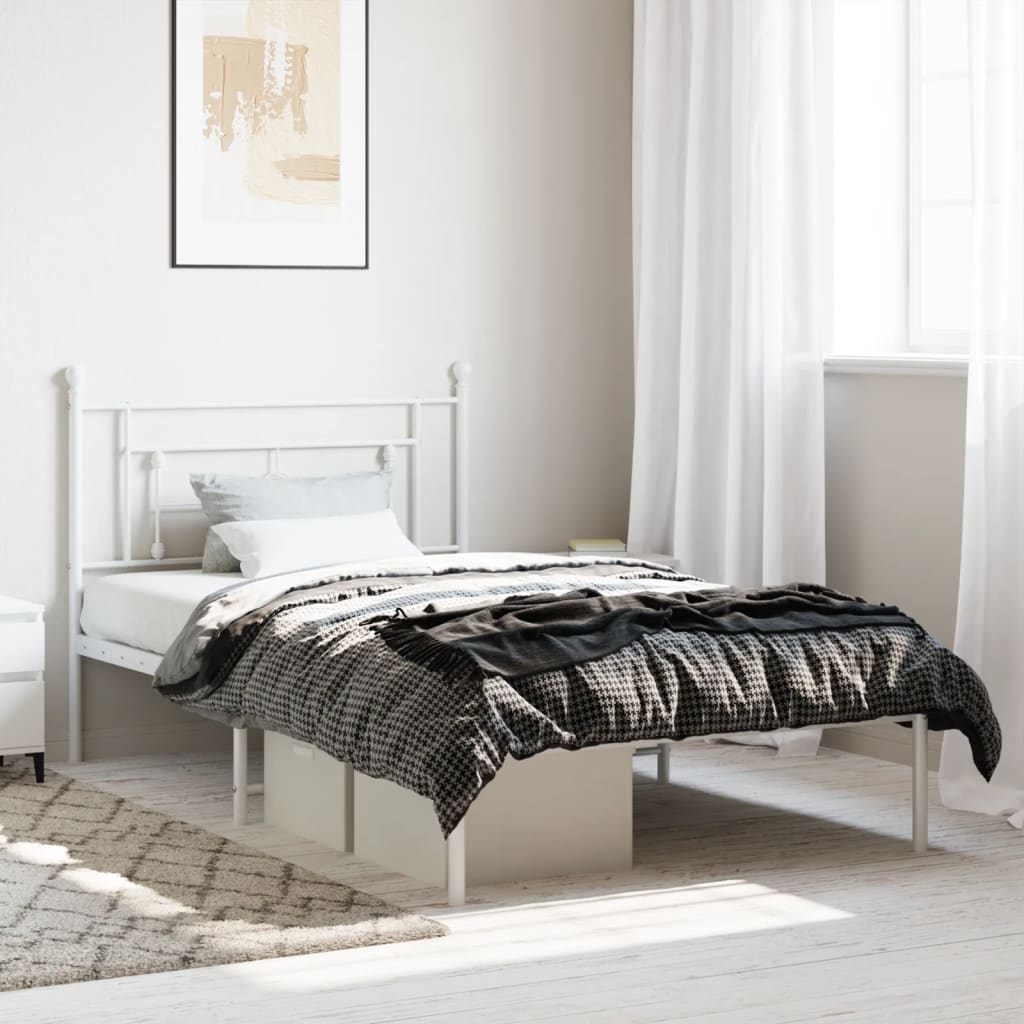 vidaXL Metal Bed Frame without Mattress with Headboard White 107x203cm