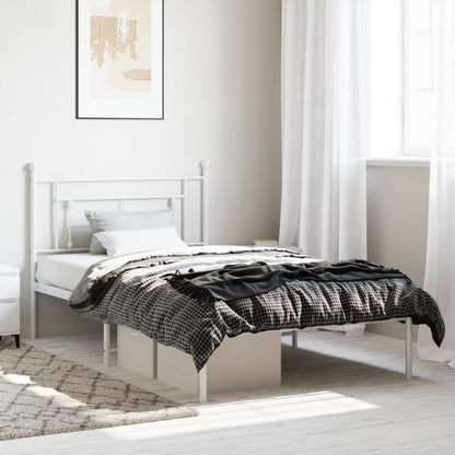 vidaXL Metal Bed Frame without Mattress with Headboard White 107x203cm