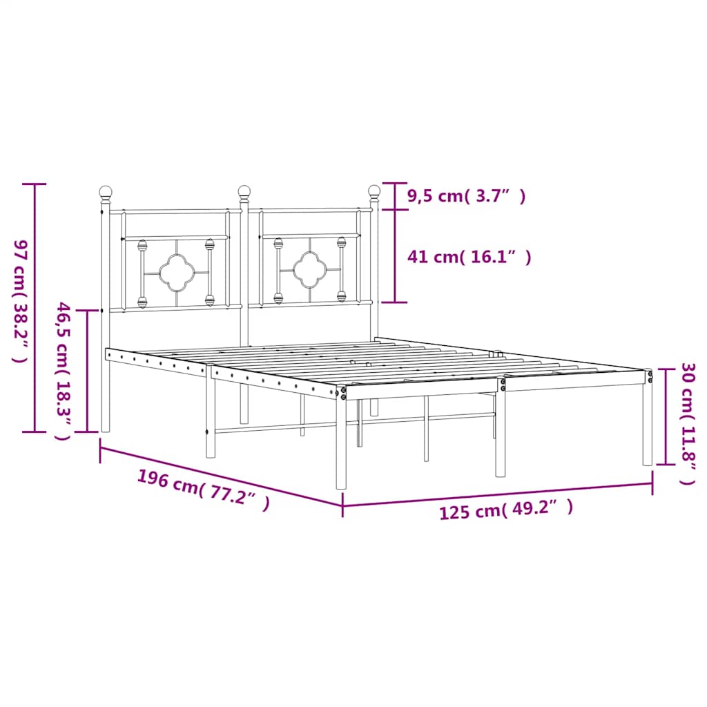 vidaXL Metal Bed Frame without Mattress with Headboard White 120x190cm
