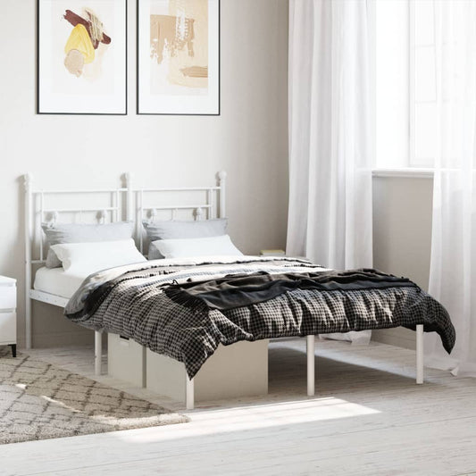 vidaXL Metal Bed Frame without Mattress with Headboard White 120x200cm