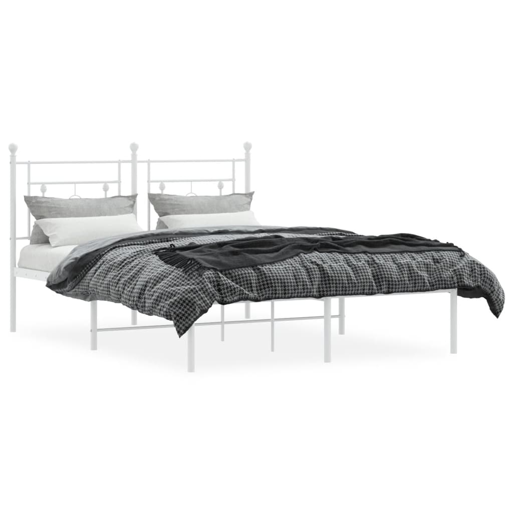 vidaXL Metal Bed Frame without Mattress with Headboard White 135x190cm