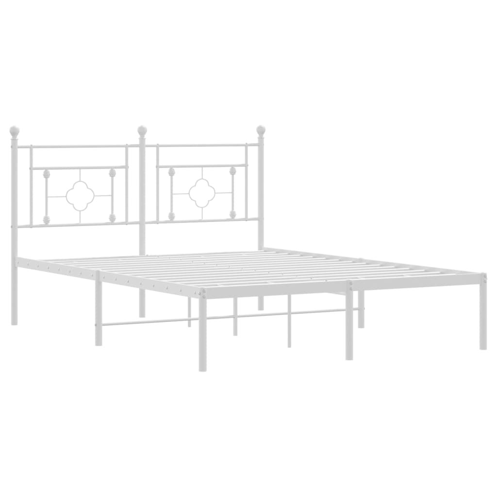 vidaXL Metal Bed Frame without Mattress with Headboard White 135x190cm