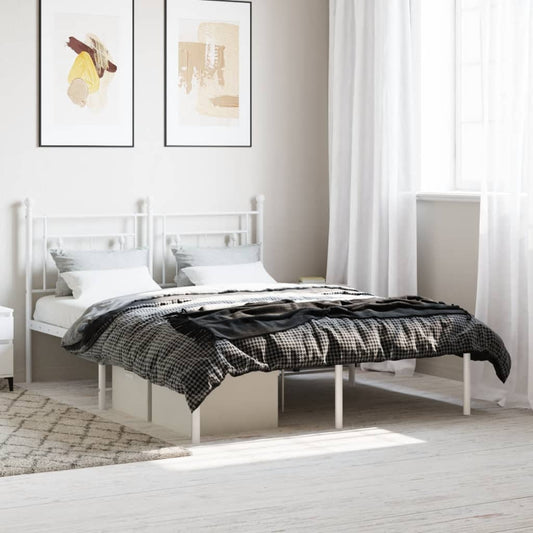 vidaXL Metal Bed Frame without Mattress with Headboard White 135x190cm
