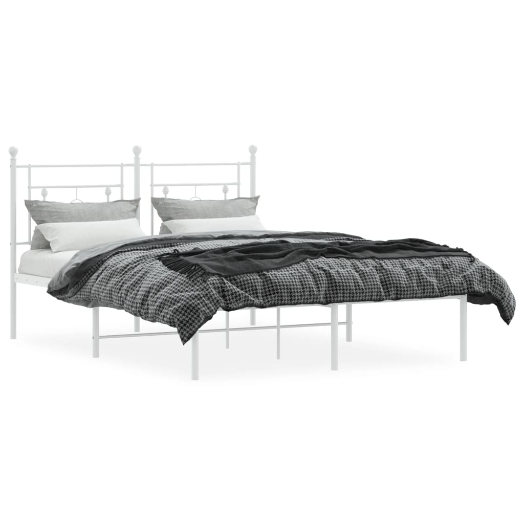 vidaXL Metal Bed Frame without Mattress with Headboard White 140x190cm