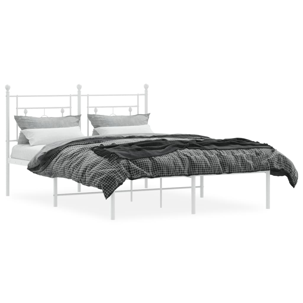 vidaXL Metal Bed Frame without Mattress with Headboard White 140x200cm