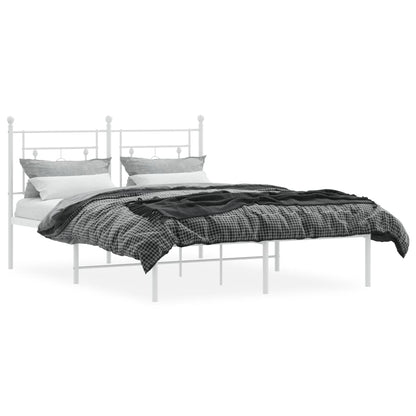 vidaXL Metal Bed Frame without Mattress with Headboard White 140x200cm