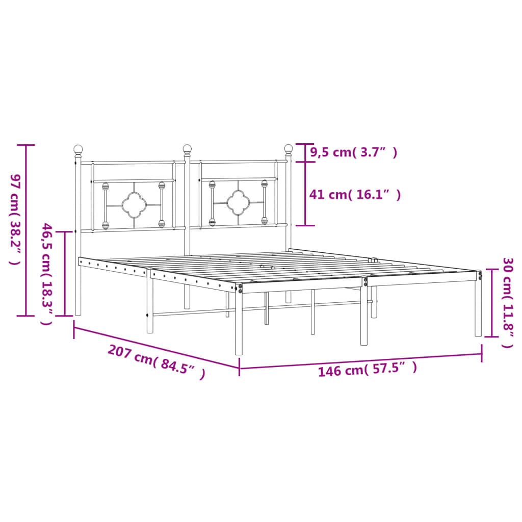 vidaXL Metal Bed Frame without Mattress with Headboard White 140x200cm