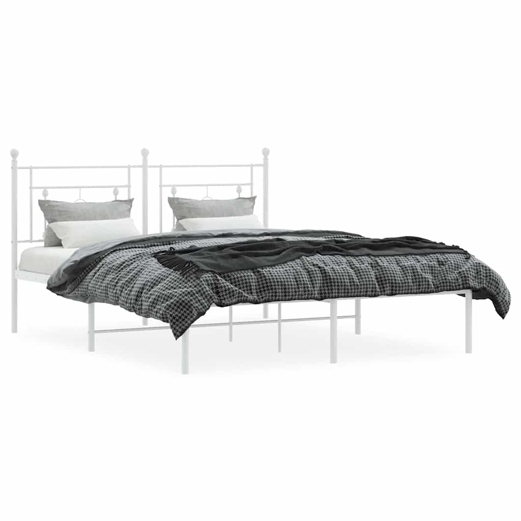 vidaXL Metal Bed Frame without Mattress with Headboard White 150x200cm