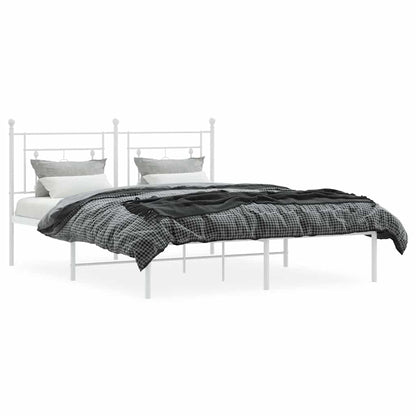vidaXL Metal Bed Frame without Mattress with Headboard White 150x200cm