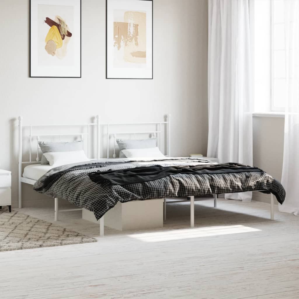 vidaXL Metal Bed Frame without Mattress with Headboard White 183x213cm
