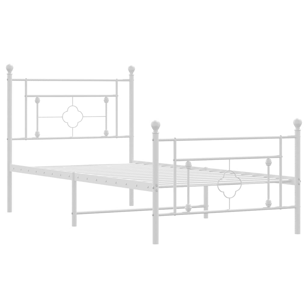 vidaXL Metal Bed Frame without Mattress with Footboard White 100x200cm