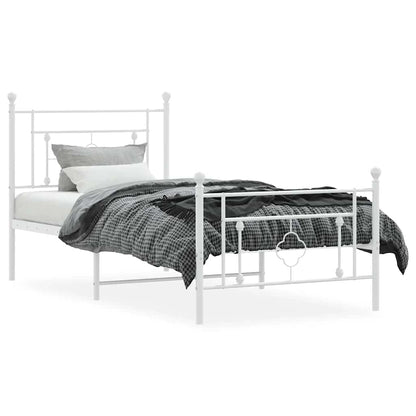 vidaXL Metal Bed Frame without Mattress with Footboard White 100x200cm