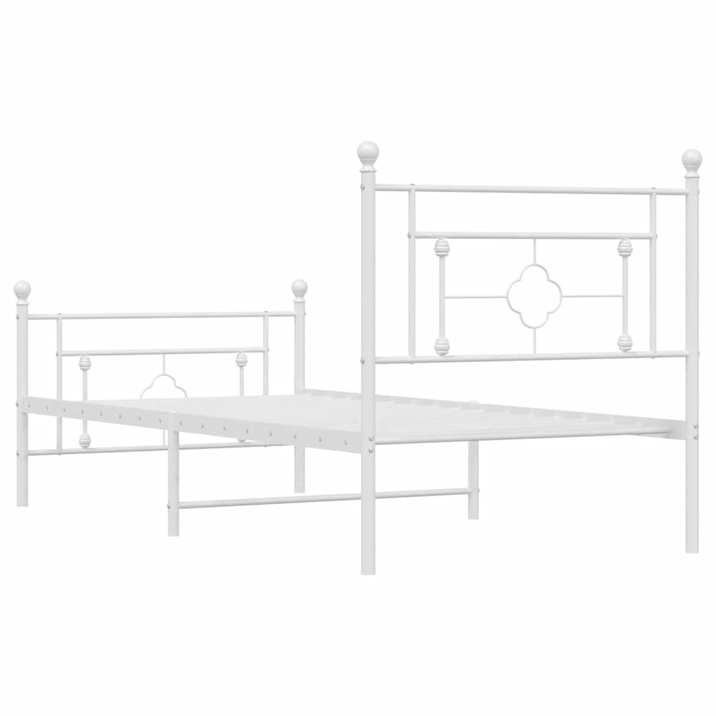 vidaXL Metal Bed Frame without Mattress with Footboard White 100x200cm