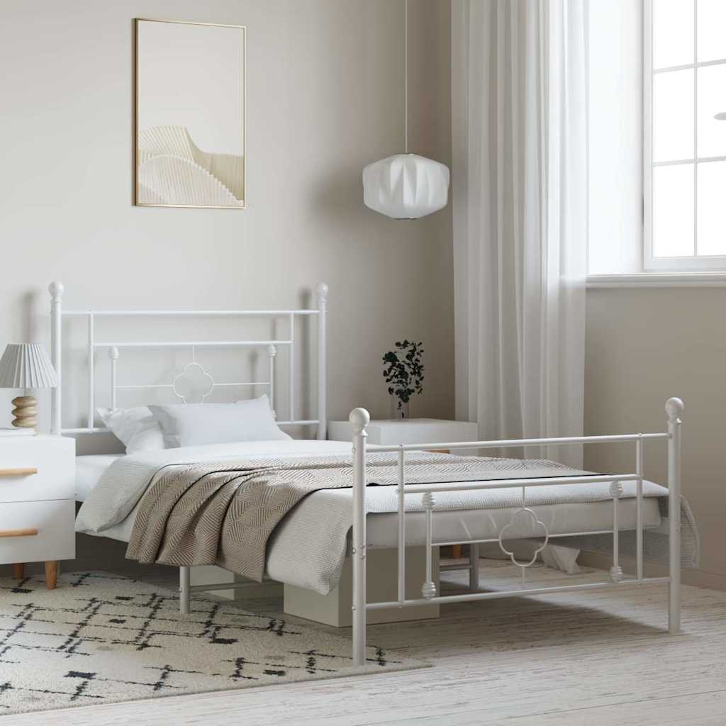 vidaXL Metal Bed Frame without Mattress with Footboard White 100x200cm