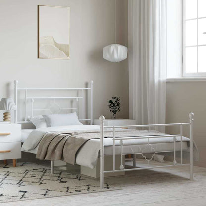 vidaXL Metal Bed Frame without Mattress with Footboard White 100x200cm