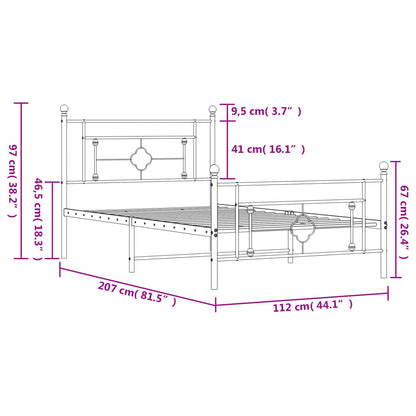 vidaXL Metal Bed Frame without Mattress with Footboard White 107x203cm