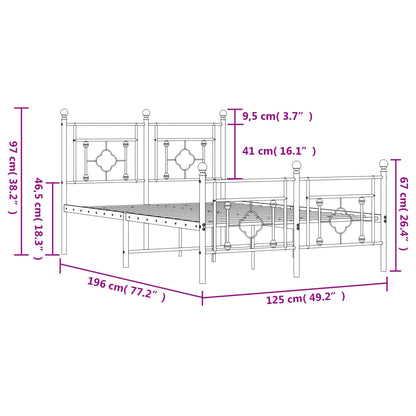 vidaXL Metal Bed Frame without Mattress with Footboard White 120x190cm