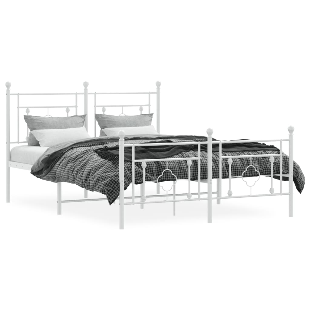 vidaXL Metal Bed Frame without Mattress with Footboard White 135x190cm