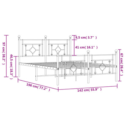 vidaXL Metal Bed Frame without Mattress with Footboard White 135x190cm
