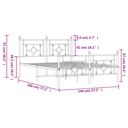 vidaXL Metal Bed Frame without Mattress with Footboard White 140x190cm