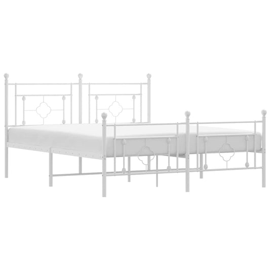 vidaXL Metal Bed Frame without Mattress with Footboard White 150x200cm