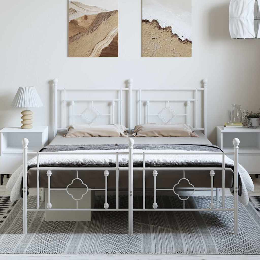 vidaXL Metal Bed Frame without Mattress with Footboard White 150x200cm