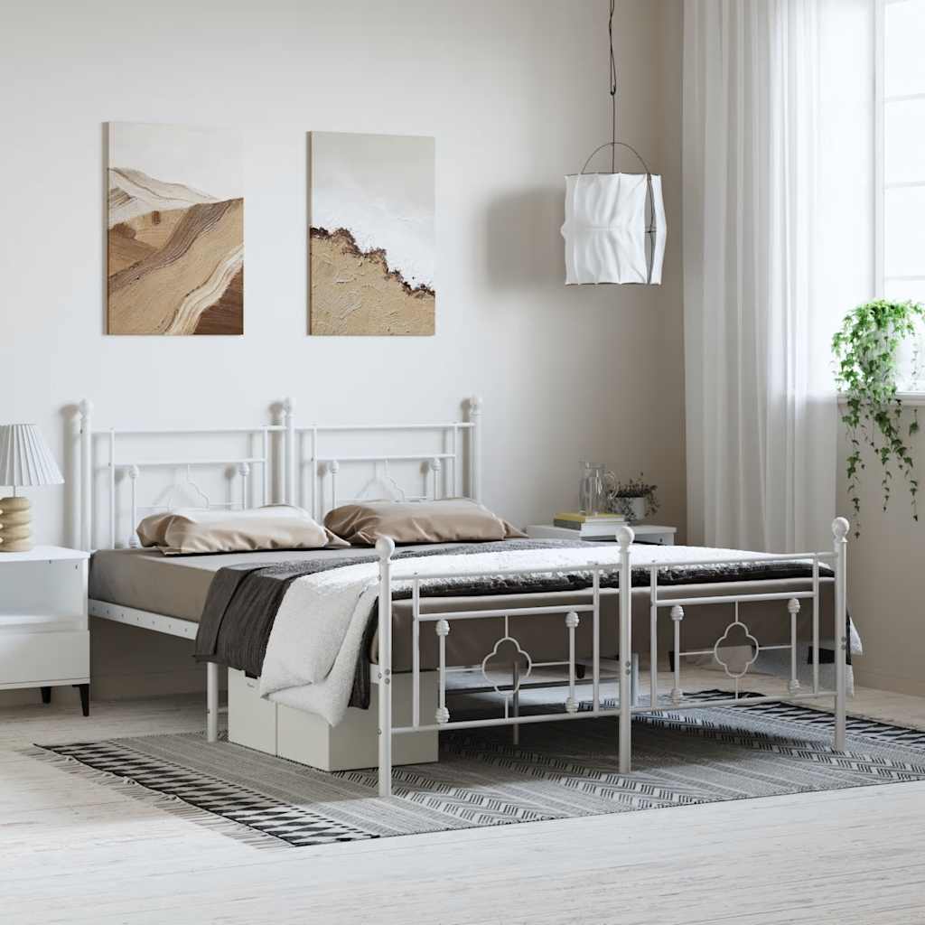 vidaXL Metal Bed Frame without Mattress with Footboard White 150x200cm