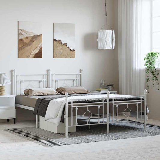 vidaXL Metal Bed Frame without Mattress with Footboard White 150x200cm