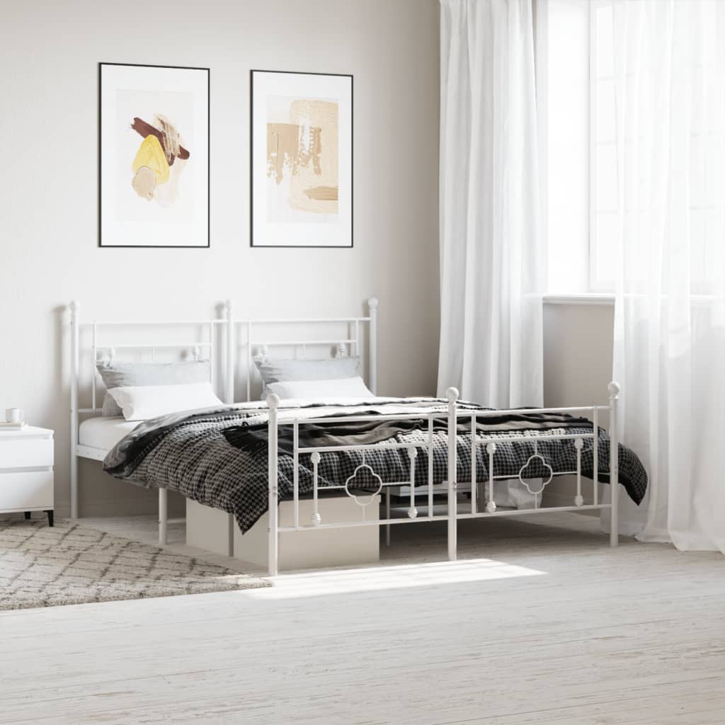 vidaXL Metal Bed Frame without Mattress with Footboard White 160x200cm
