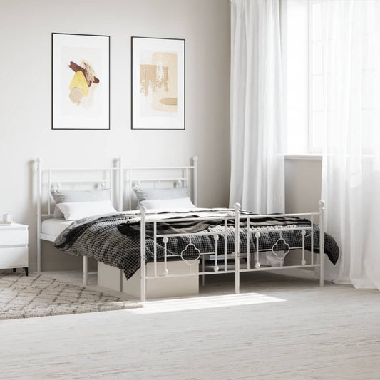 vidaXL Metal Bed Frame without Mattress with Footboard White 160x200cm