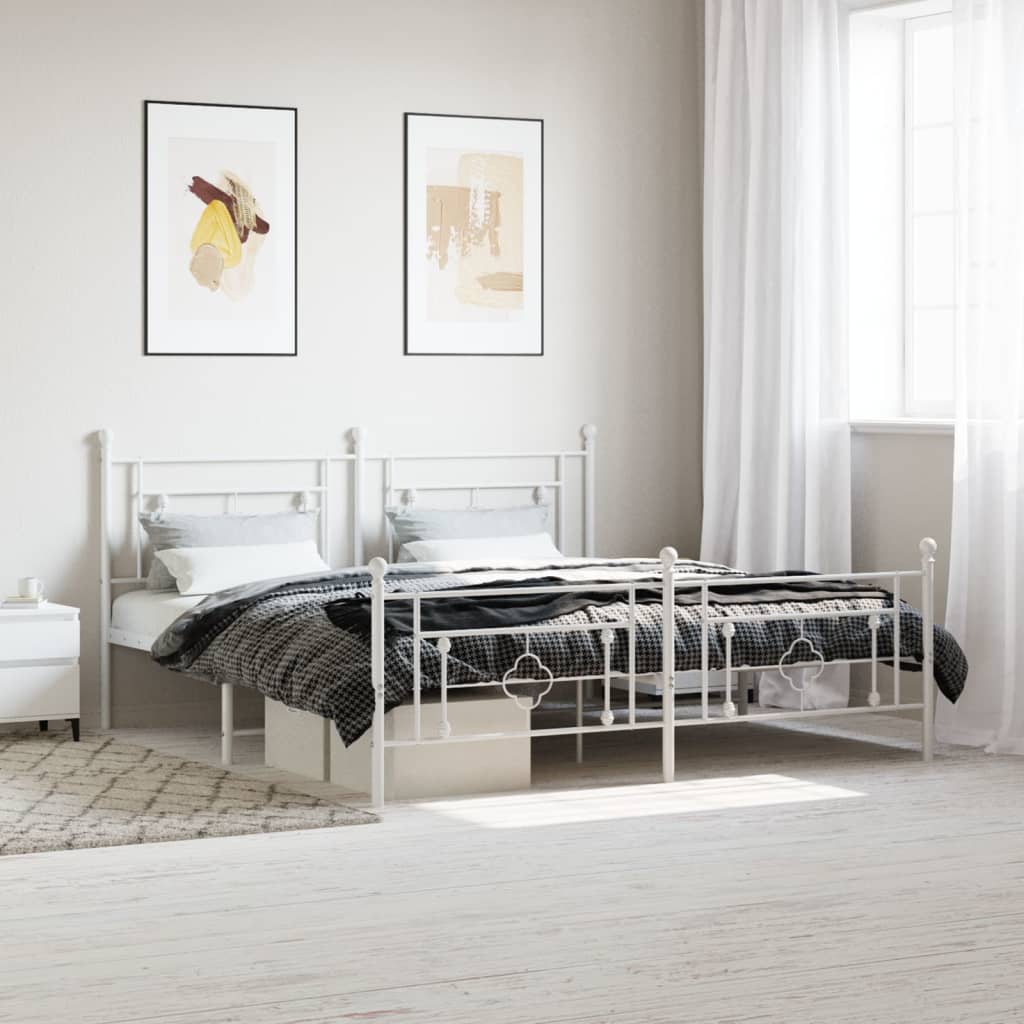 vidaXL Metal Bed Frame without Mattress with Footboard White 183x213cm