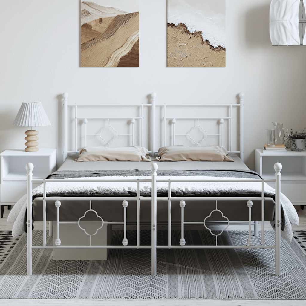 vidaXL Metal Bed Frame without Mattress with Footboard White 193x203cm