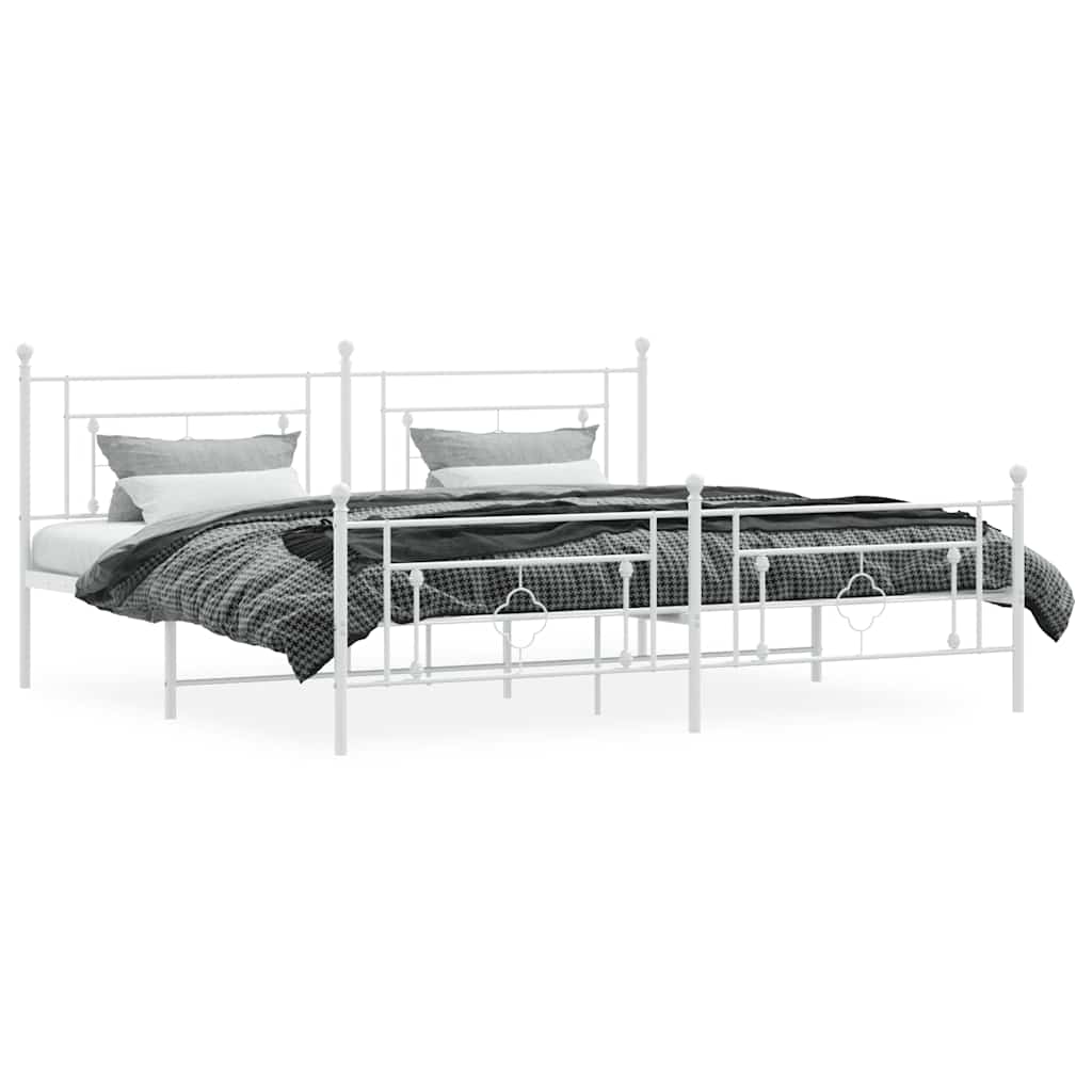vidaXL Metal Bed Frame without Mattress with Footboard White 193x203cm