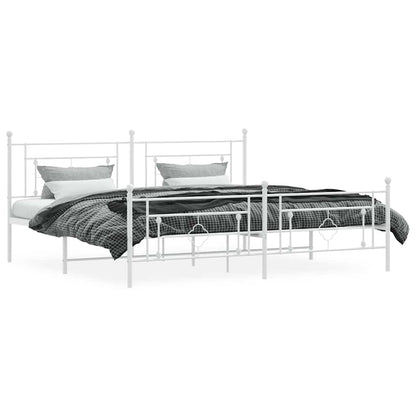 vidaXL Metal Bed Frame without Mattress with Footboard White 193x203cm