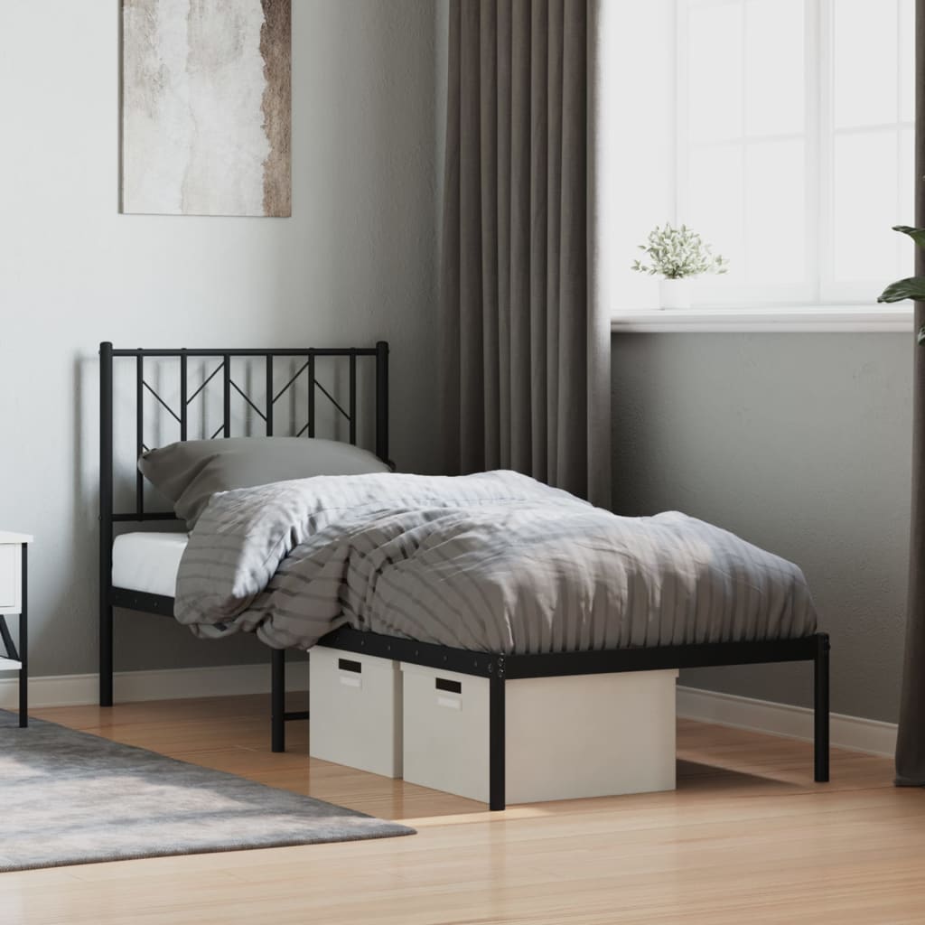 vidaXL Metal Bed Frame without Mattress with Headboard Black 75x190cm