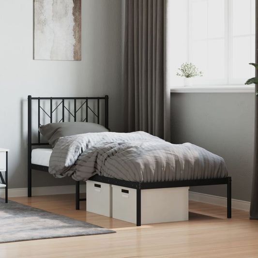 vidaXL Metal Bed Frame without Mattress with Headboard Black 75x190cm