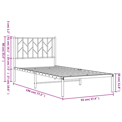 vidaXL Metal Bed Frame without Mattress with Headboard Black 90x190cm