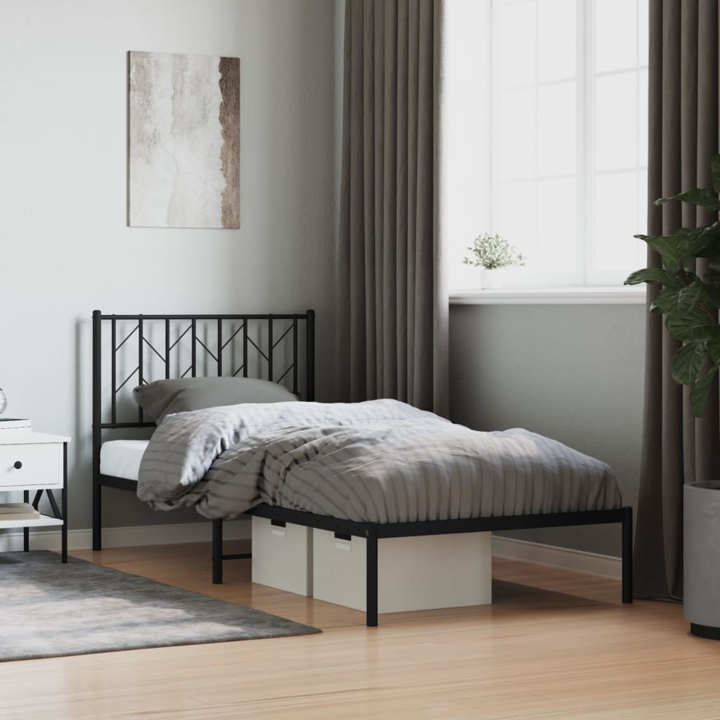 vidaXL Metal Bed Frame without Mattress with Headboard Black 90x190cm