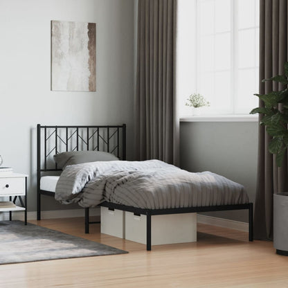 vidaXL Metal Bed Frame without Mattress with Headboard Black 90x190cm