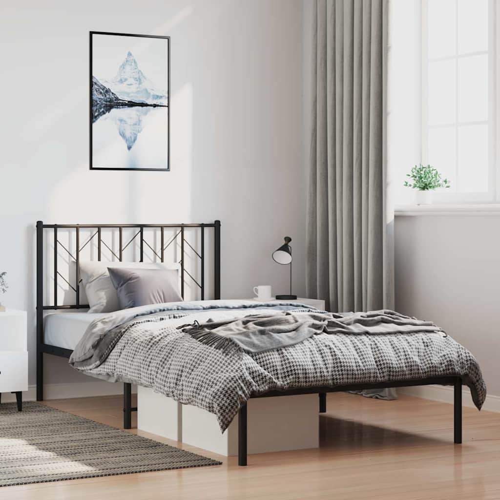 vidaXL Metal Bed Frame without Mattress with Headboard Black 100x200cm