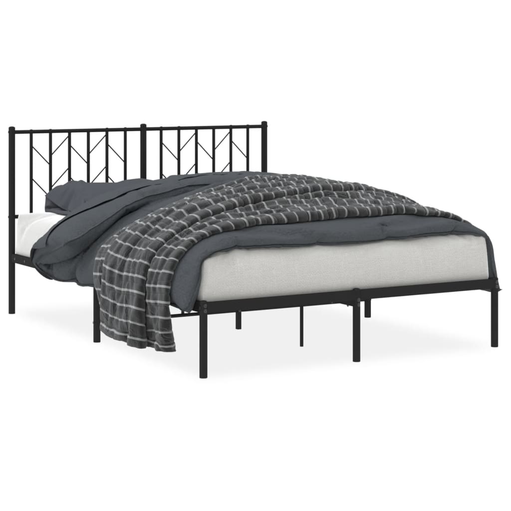 vidaXL Metal Bed Frame without Mattress with Headboard Black 140x190cm