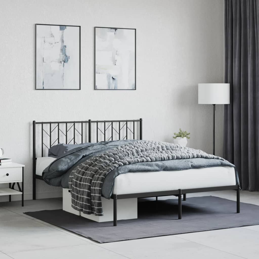 vidaXL Metal Bed Frame without Mattress with Headboard Black 140x190cm