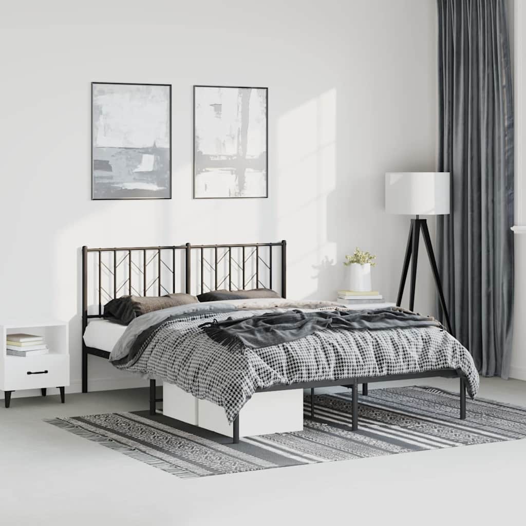 vidaXL Metal Bed Frame without Mattress with Headboard Black 150x200cm