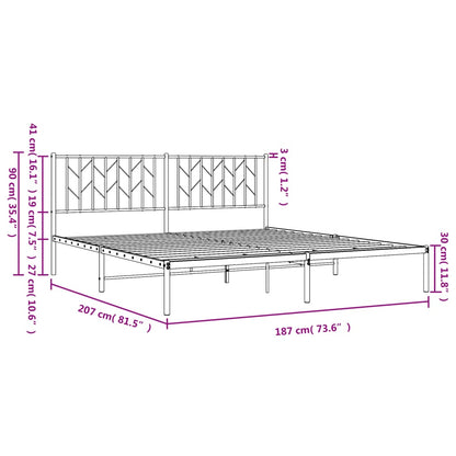 vidaXL Metal Bed Frame without Mattress with Headboard Black 180x200cm