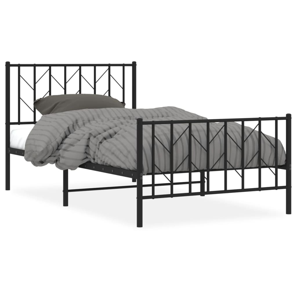 vidaXL Metal Bed Frame without Mattress with Footboard Black 100x190cm