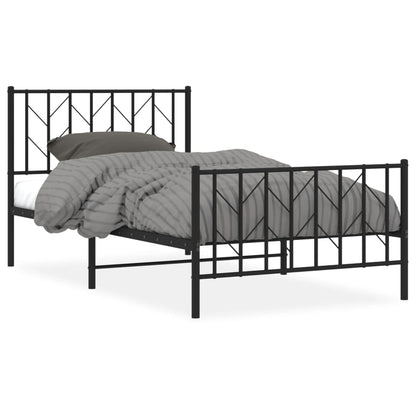vidaXL Metal Bed Frame without Mattress with Footboard Black 100x190cm
