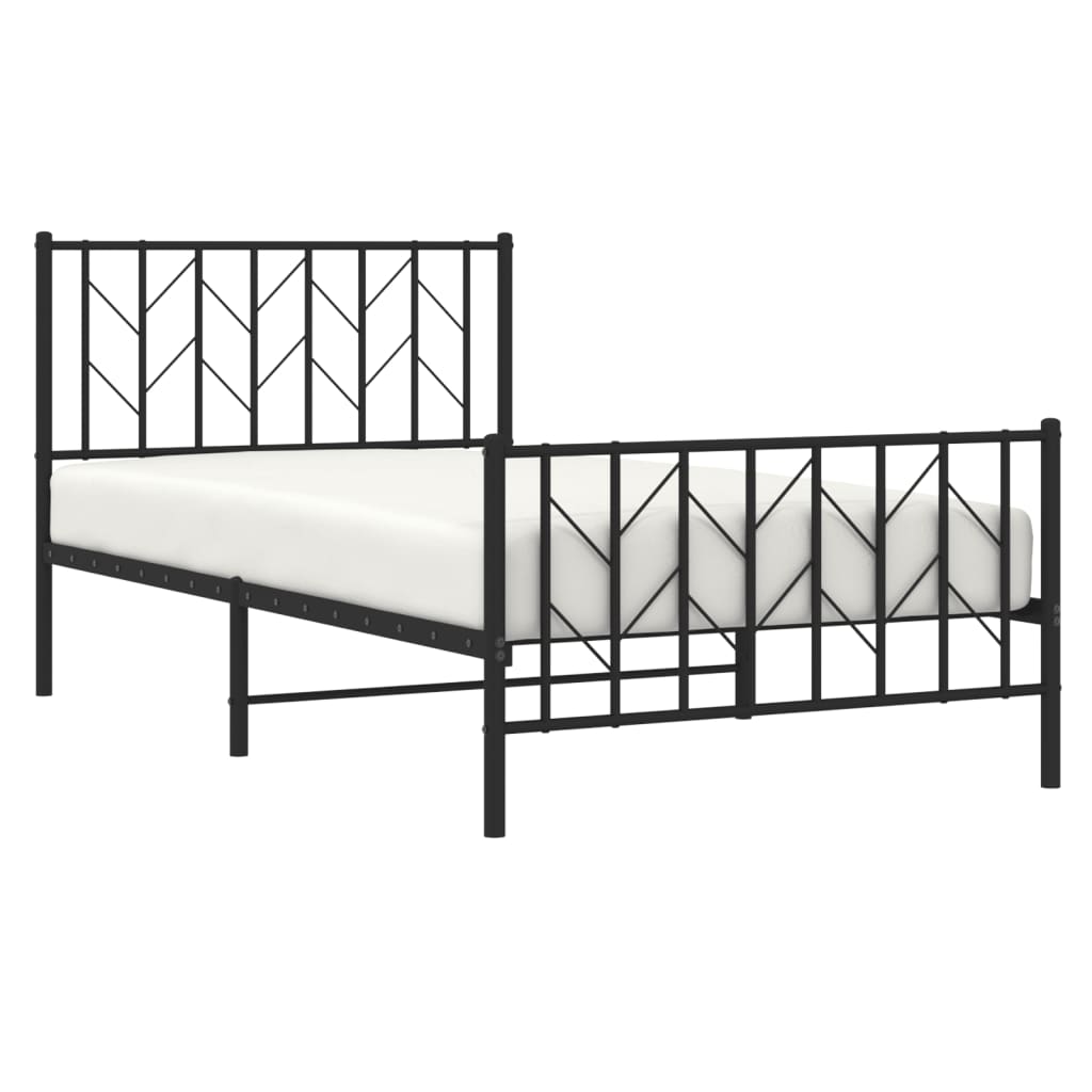 vidaXL Metal Bed Frame without Mattress with Footboard Black 100x190cm