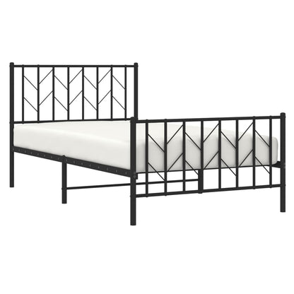 vidaXL Metal Bed Frame without Mattress with Footboard Black 100x190cm