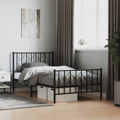 vidaXL Metal Bed Frame without Mattress with Footboard Black 100x190cm