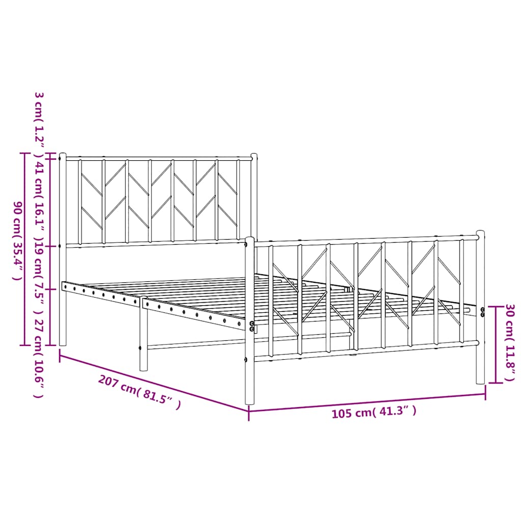 vidaXL Metal Bed Frame without Mattress with Footboard Black 100x200cm